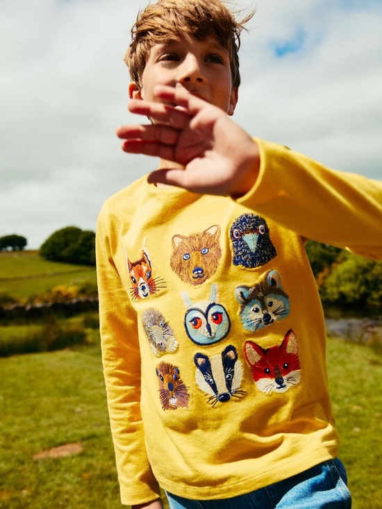 Mini Boden Other - Mini Boden Kids Yellow Tee Size 10 Embroidered Woodland Forest Cottagecore Kid